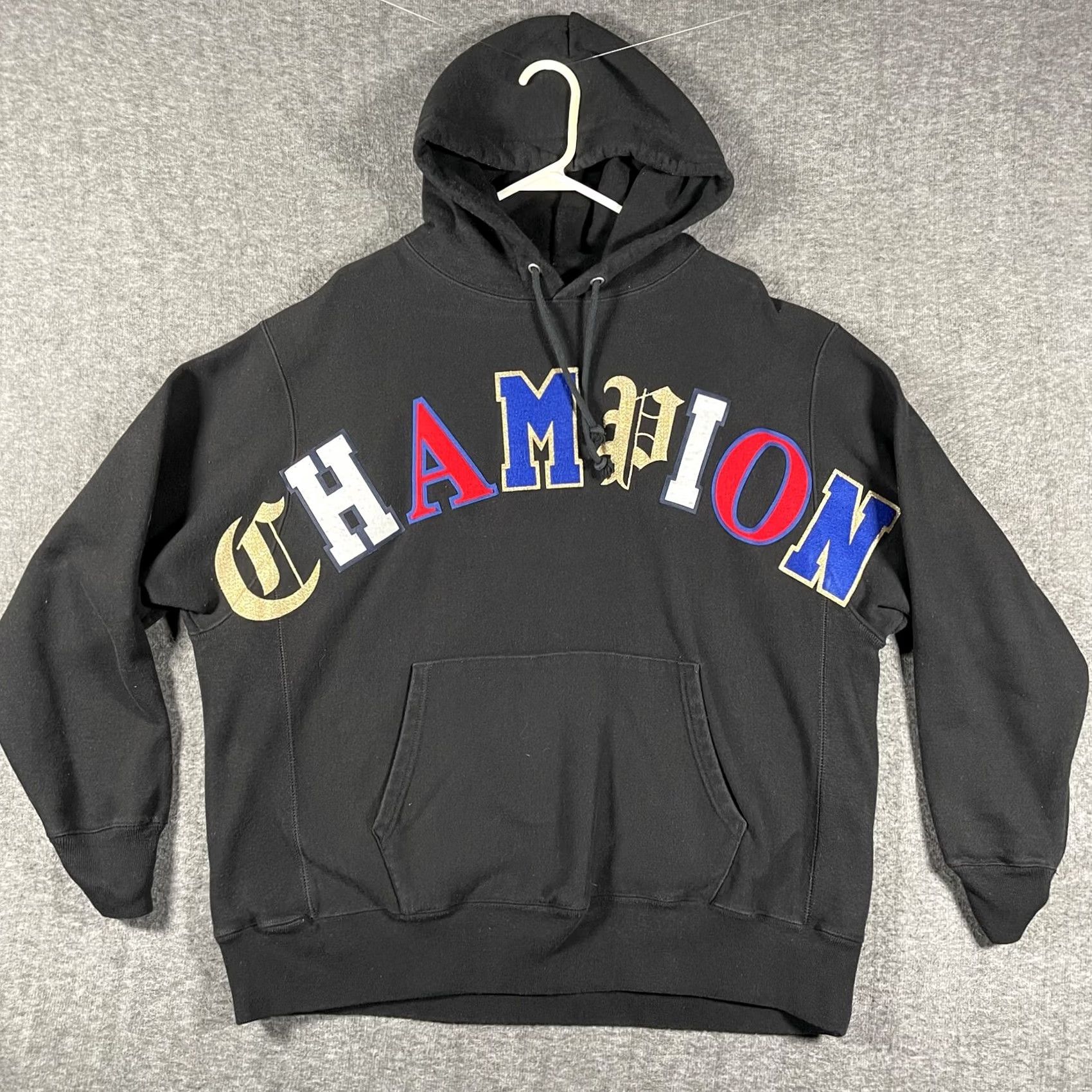 Champion Champion Hoodie Mens XL Black Reverse Weave CHAMPION Spellout Graphic Pullover Size US XL / EU 56 / 4 - 2 Thumbnail