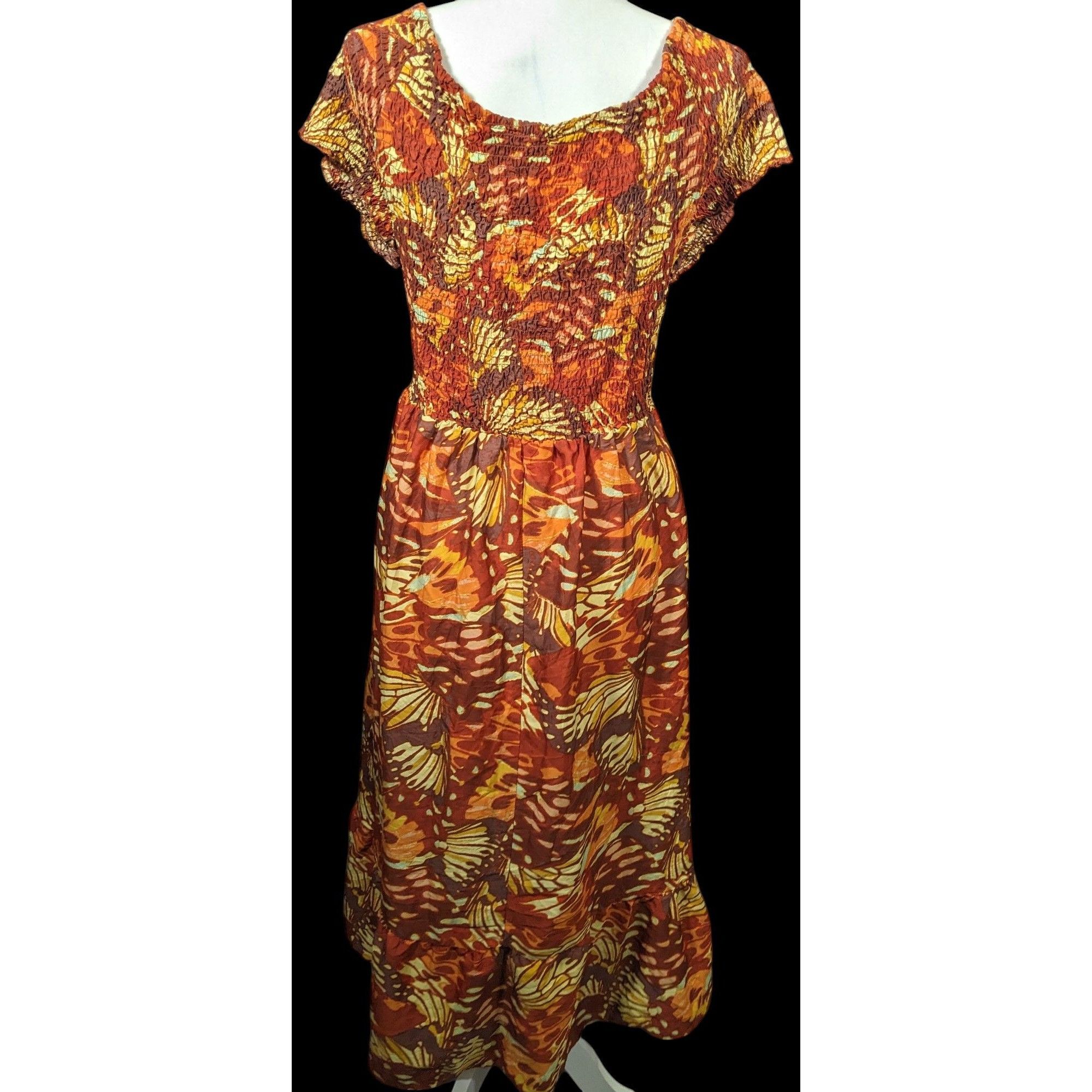Other Bohemian Butterfly Ruched Brown And Orange Peasant Dress Size 3XL / US 20-22 - 2 Thumbnail