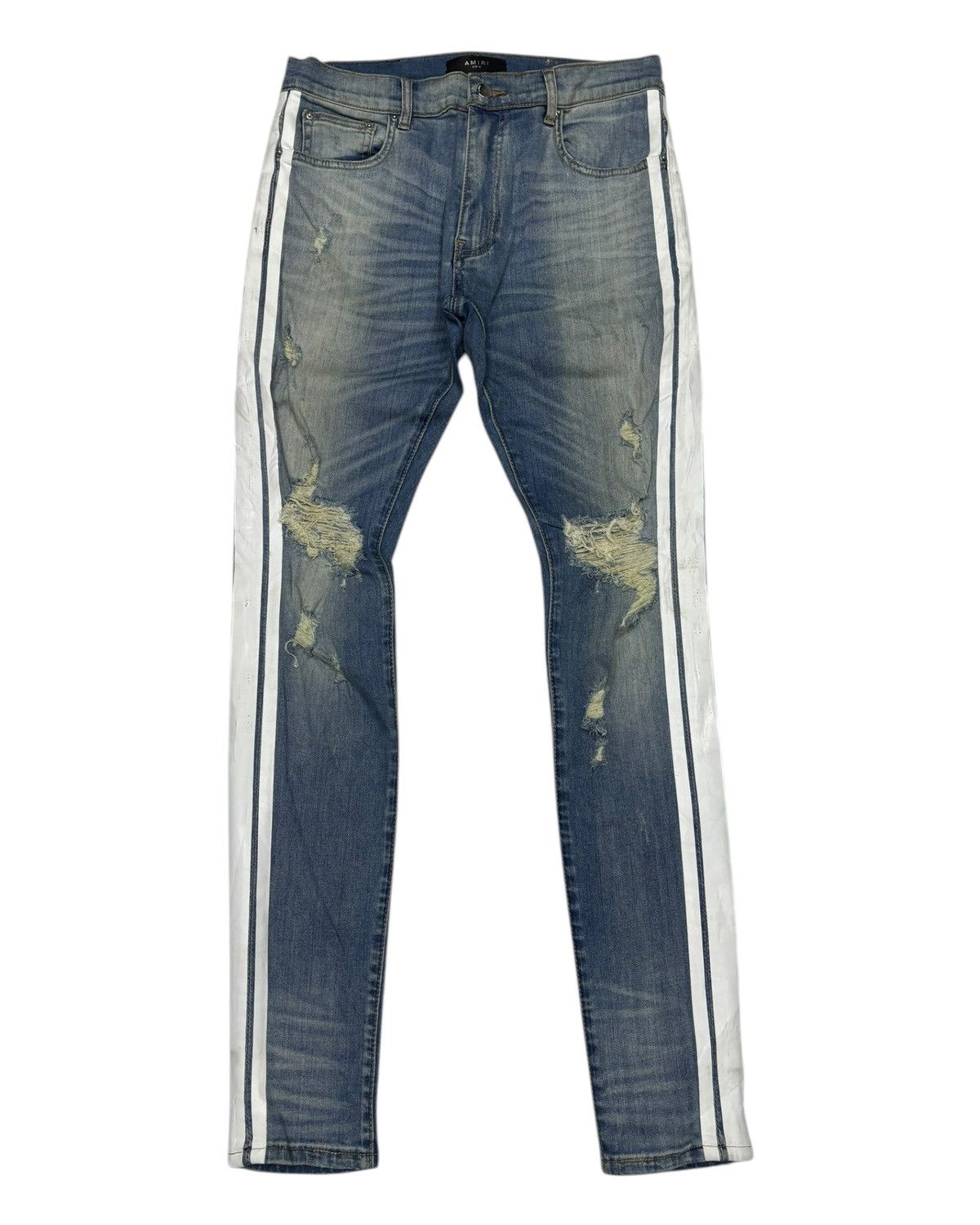 Amiri Amiri White Stripe Blue Denim Jeans Size US 32 / EU 48 - 7 Thumbnail