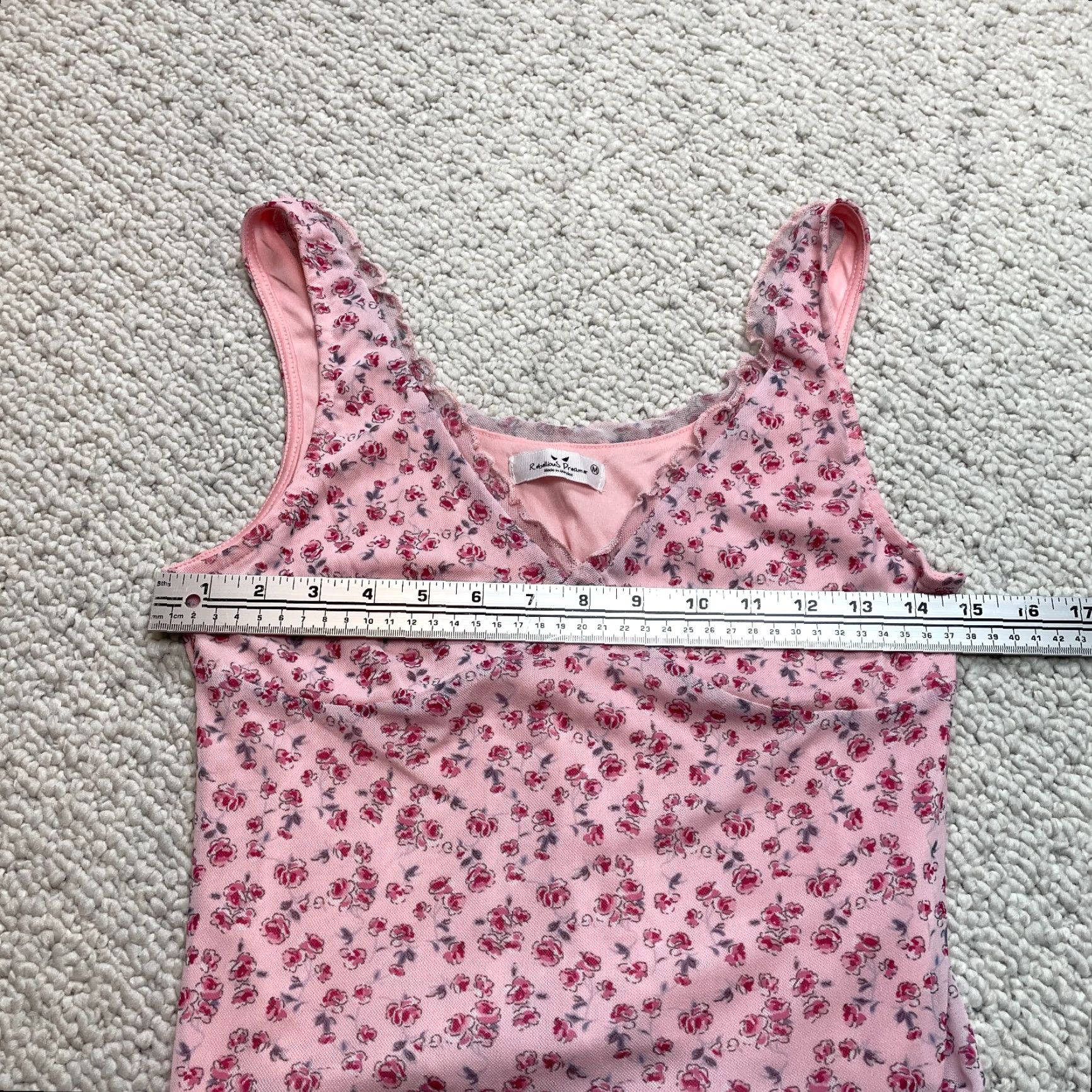 Vintage Rebellious Dreamer Tank Top Girls Juniors Medium Sleeveless Pink Floral V-Neck Size M / US 6-8 / IT 42-44 - 3 Thumbnail