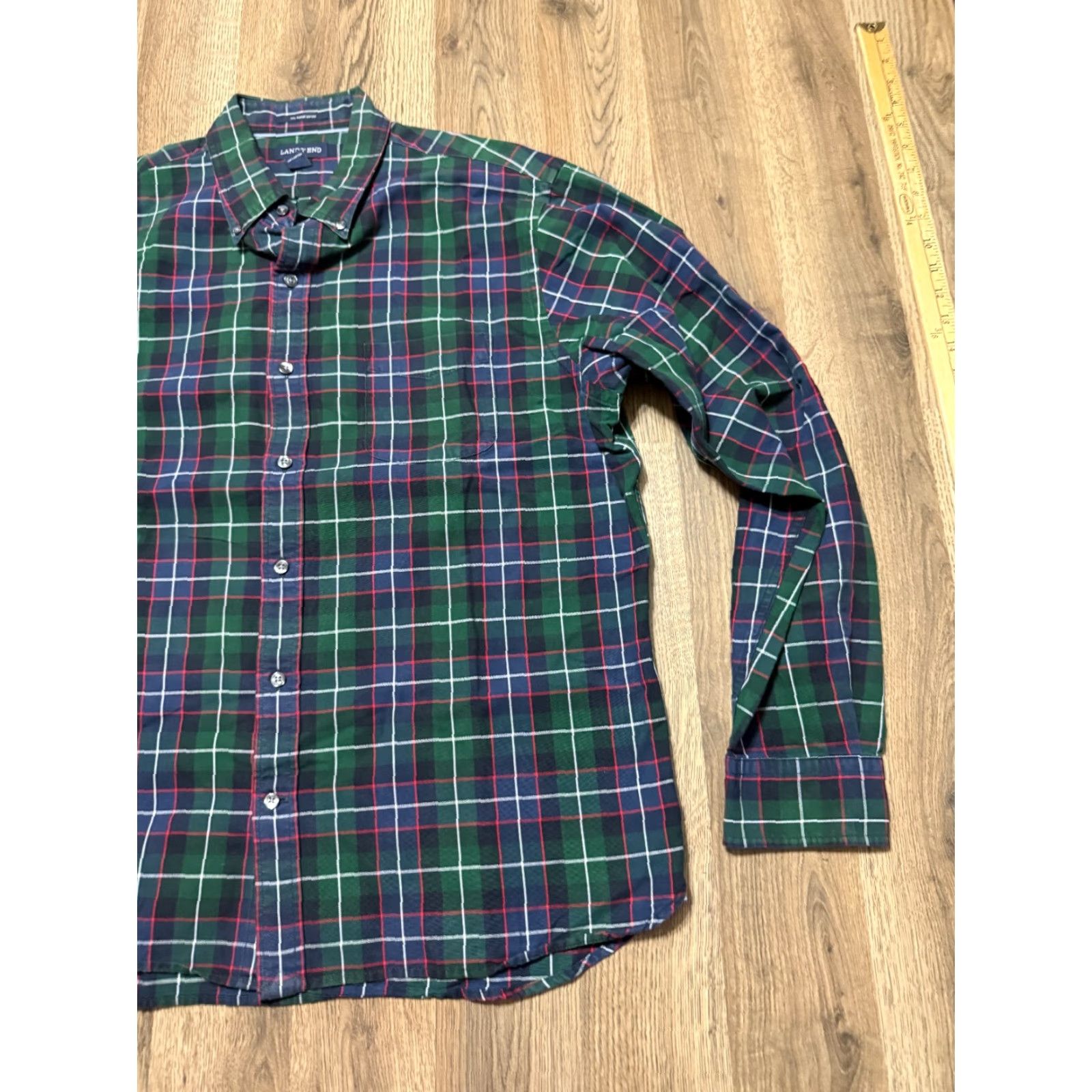 Lands' End Lands' End Shirt Men L 16-16.5 Plaid Button Up Blue Green Red White Cotton Long Sleeve Button-Down Collared Casual Vintage: No Mens Size US L / EU 52-54 / 3 - 4 Thumbnail