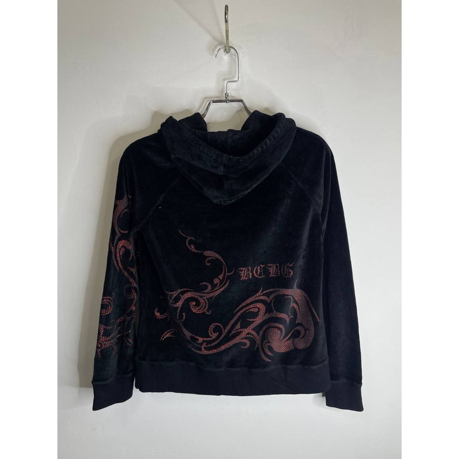 Bcbgmaxazria × Vintage Vintage BCBG Black Velour Zip Hoodie S Bird Y2K Juicy Style Size S / US 4 / IT 40 - 5 Thumbnail
