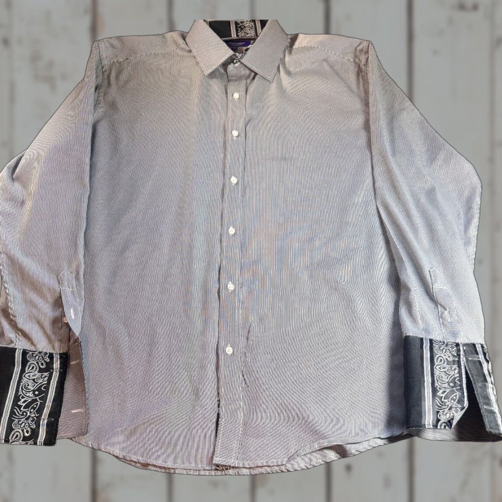 Vintage Statement Shirt Mens 2XL Black & White Striped 100% Cotton Button-Up Long Sleeve 1735 Size US XXL / EU 58 / 5 - 1 Thumbnail