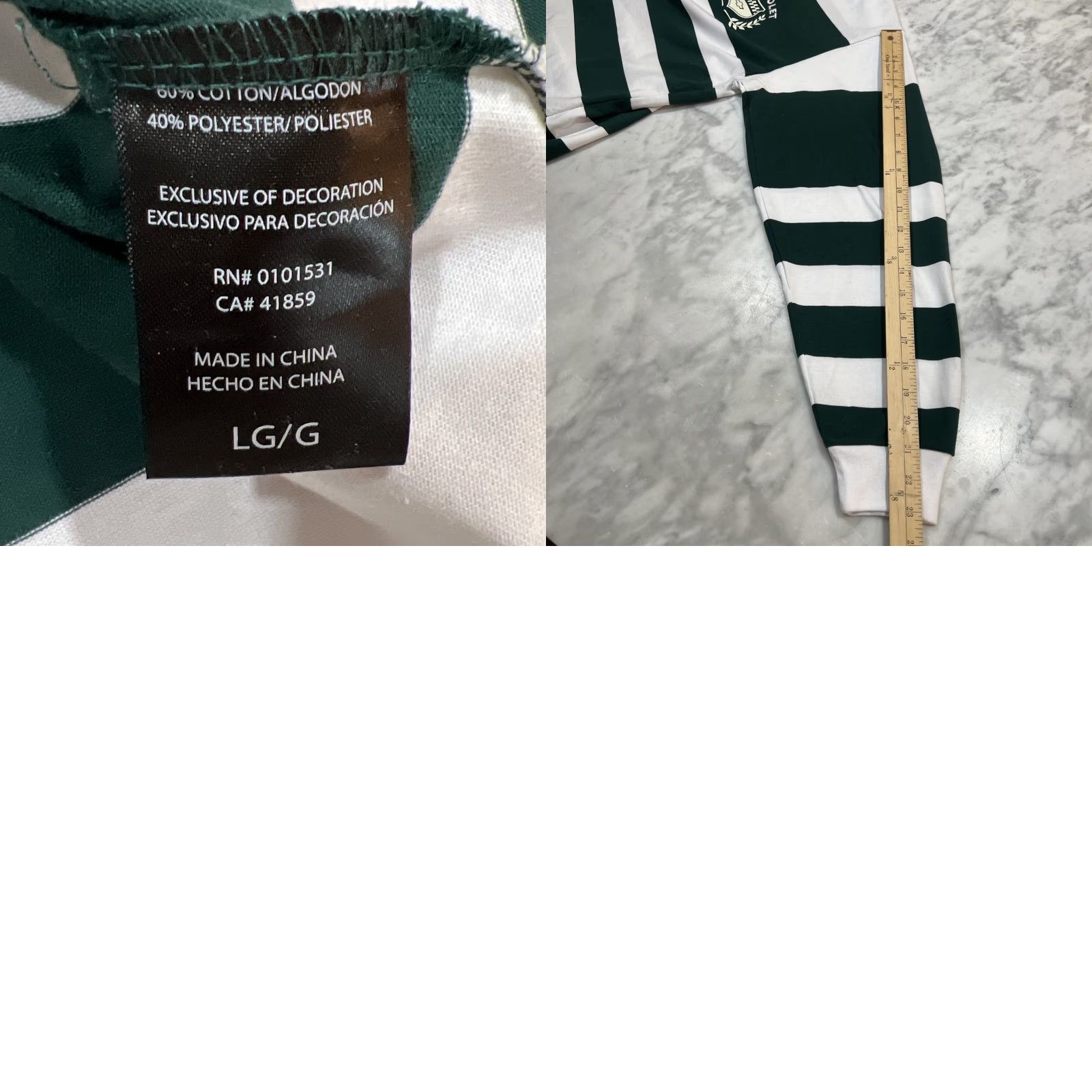 Vintage GM Chevrolet Polo Rugby Shirt Men Large Long Sleeve Green White Striped NWT Size US L / EU 52-54 / 3 - 10 Thumbnail