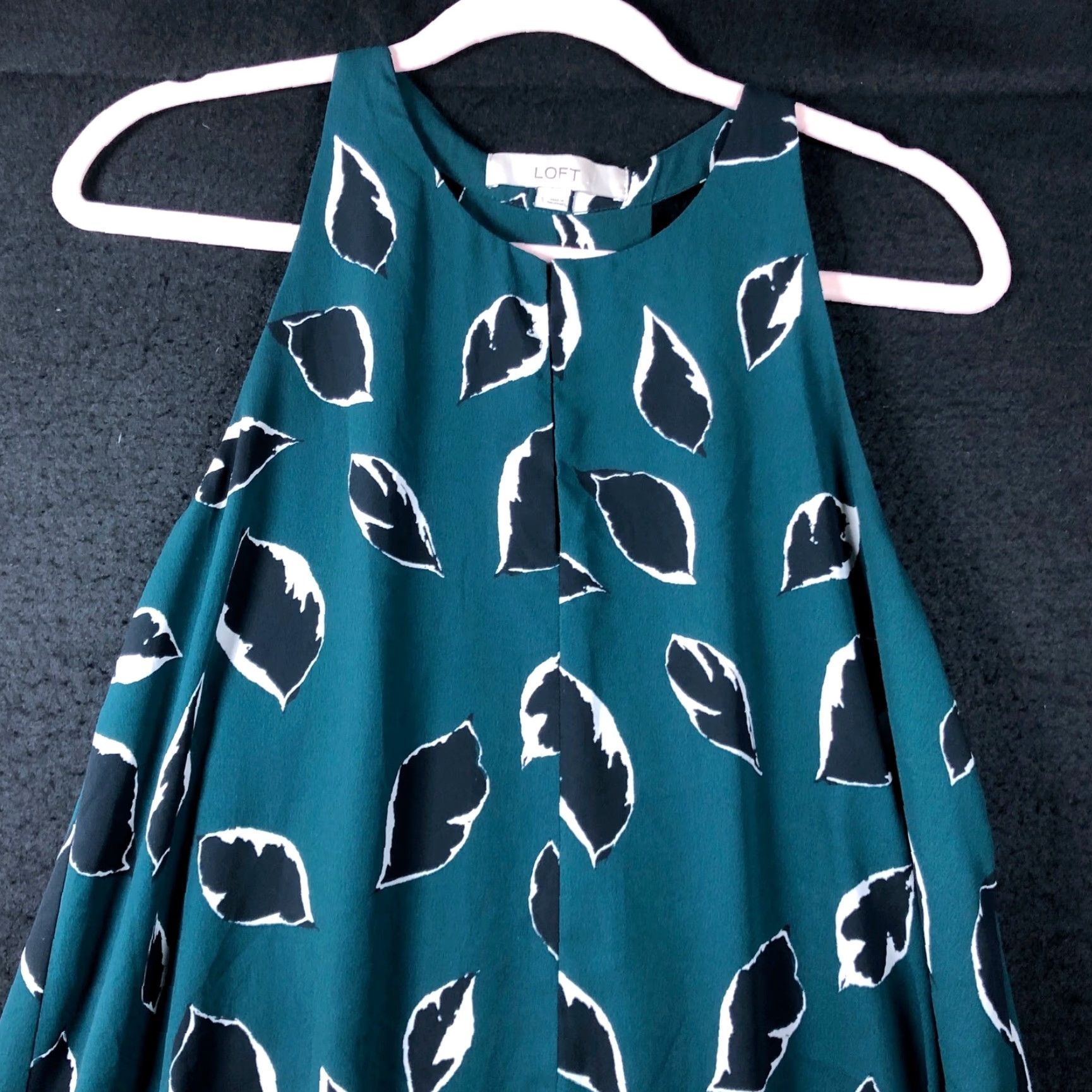 Loft LOFT Blouse Sleeveless Crew Neck Lined Dark Teal Leaf Print Womens Small Shirt Casual Workwear Boho Floral Pattern Short Size S / US 4 / IT 40 - 2 Thumbnail