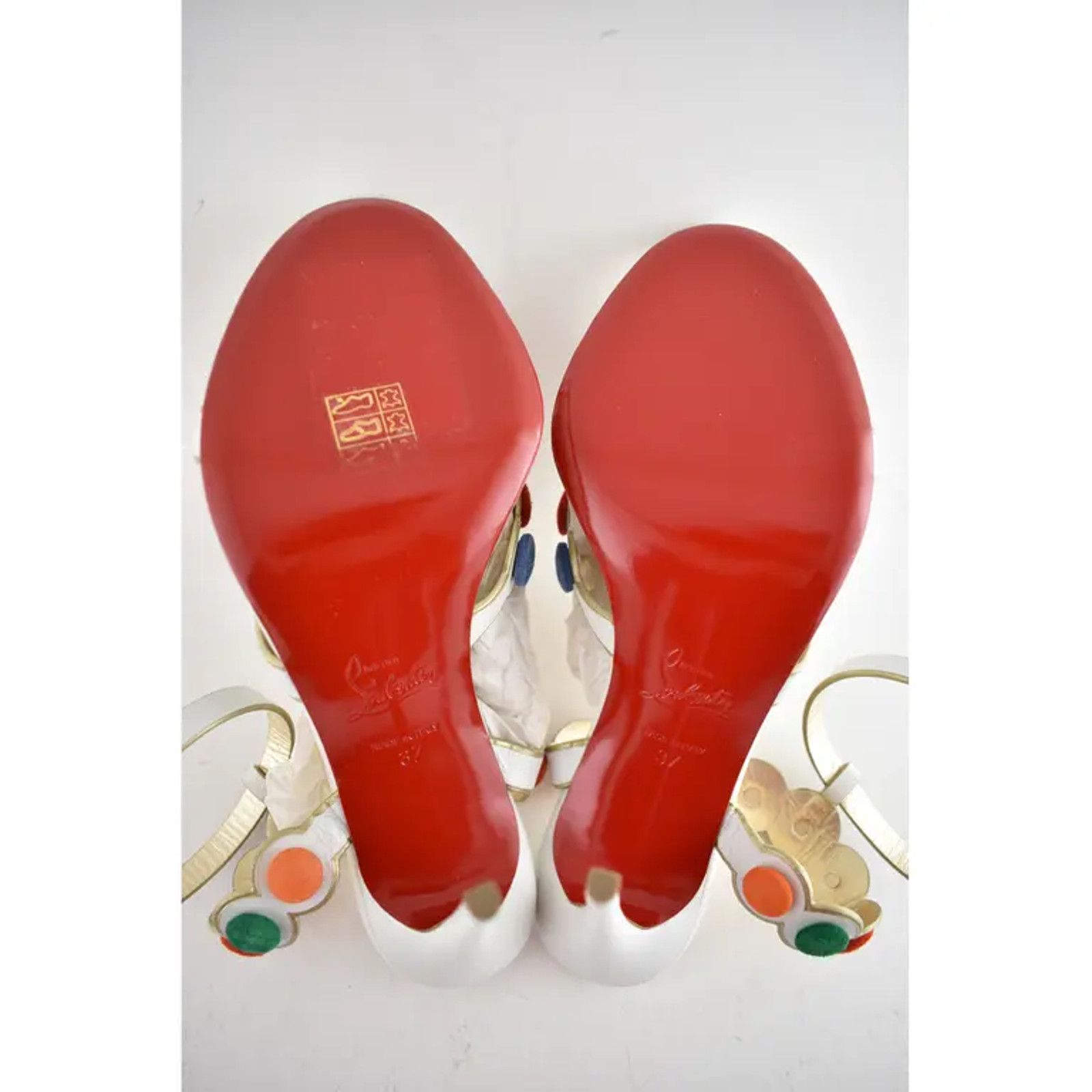 Christian Louboutin Smartissima 100 White Multi Ankle Strap Sandal Heel Pump 37 Size US 7 / IT 37 - 11 Thumbnail