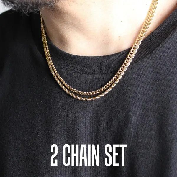 Jewelry Gold 3mm Cuban Link & Rope Chain Set Size ONE SIZE - 1 Thumbnail