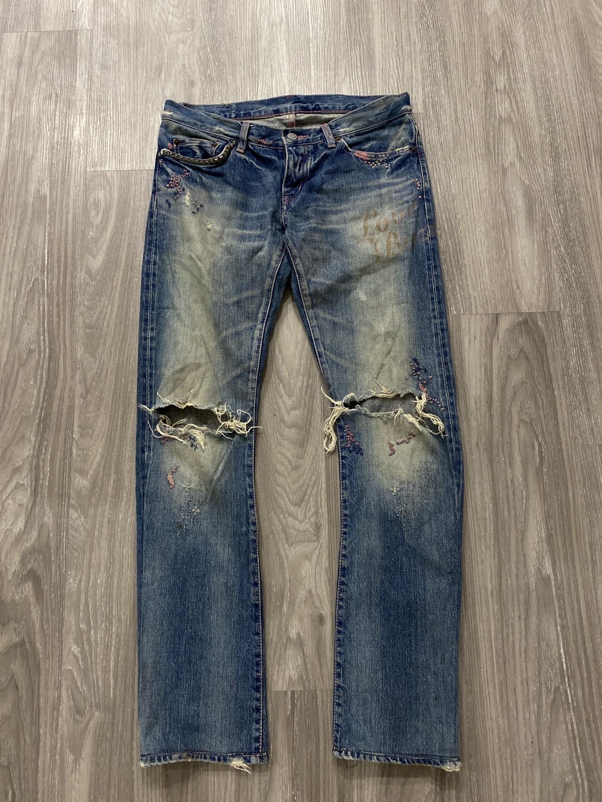 Hysteric Glamour Pink Embroidery Love Buzz Selvedge Jeans