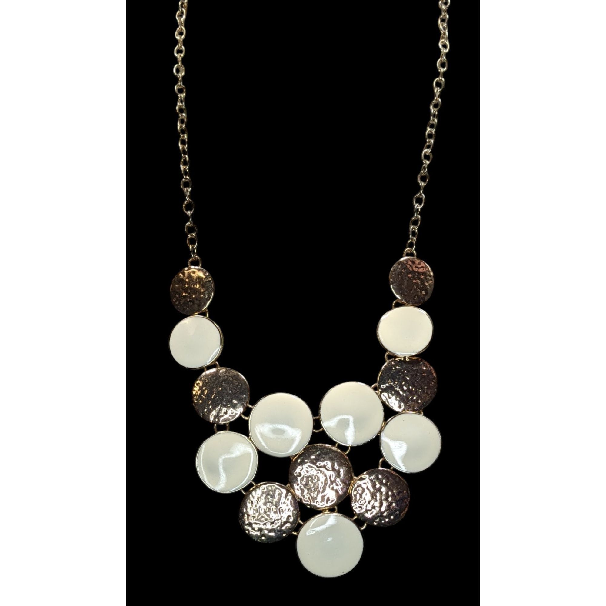 Other Modern Hammered Gold Tone & White Disc Statement Necklace Size ONE SIZE - 3 Thumbnail