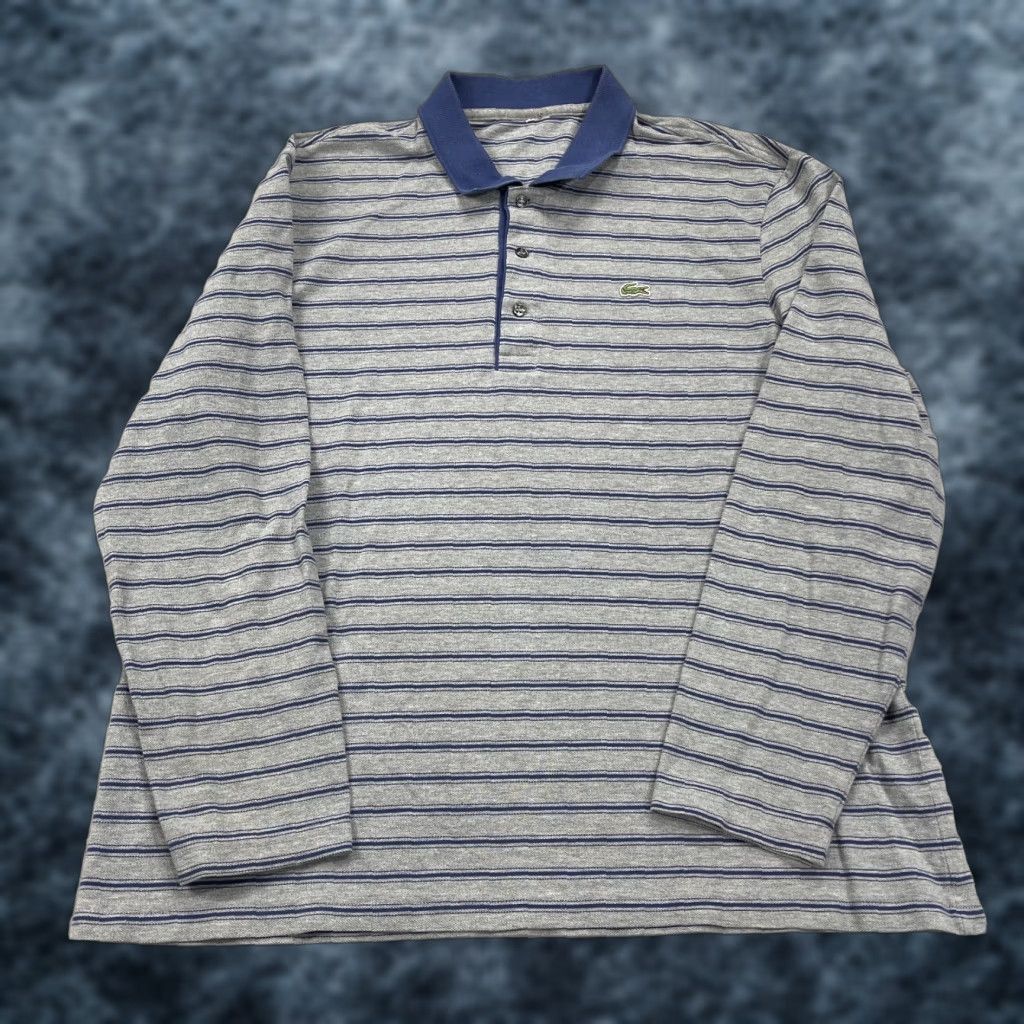 Lacoste Lacoste Polo Shirt Mens Medium Gray Blue Striped Pique Rugby Cotton Long Sleeve Size US M / EU 48-50 / 2 - 1 Thumbnail