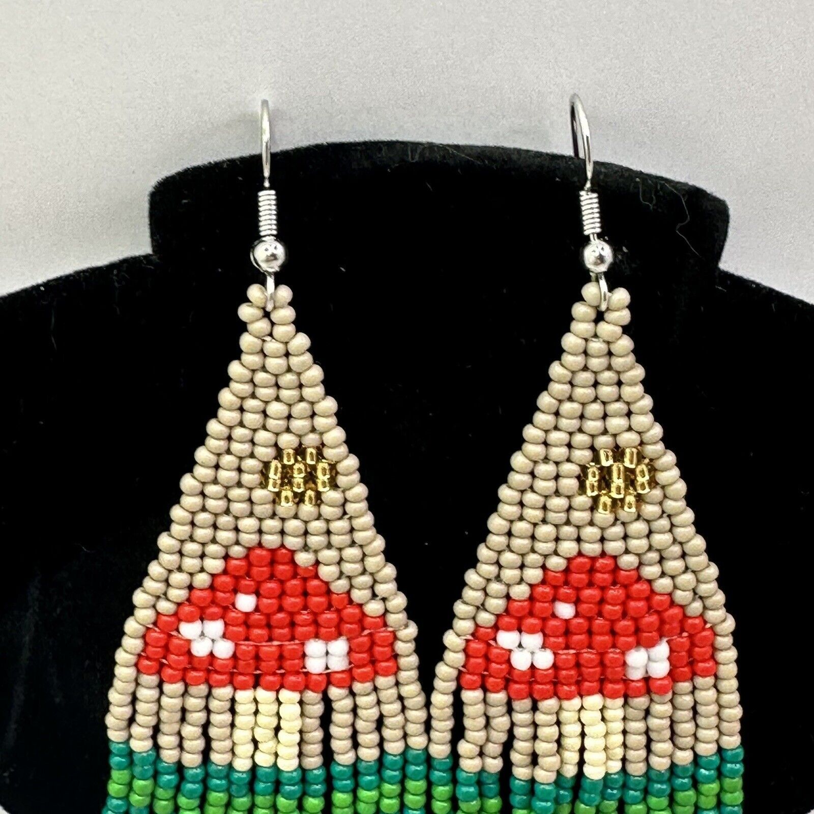 Other Aminata Mushrooms Seed Beaded Dangling Hook Earrings New Size ONE SIZE - 5 Thumbnail