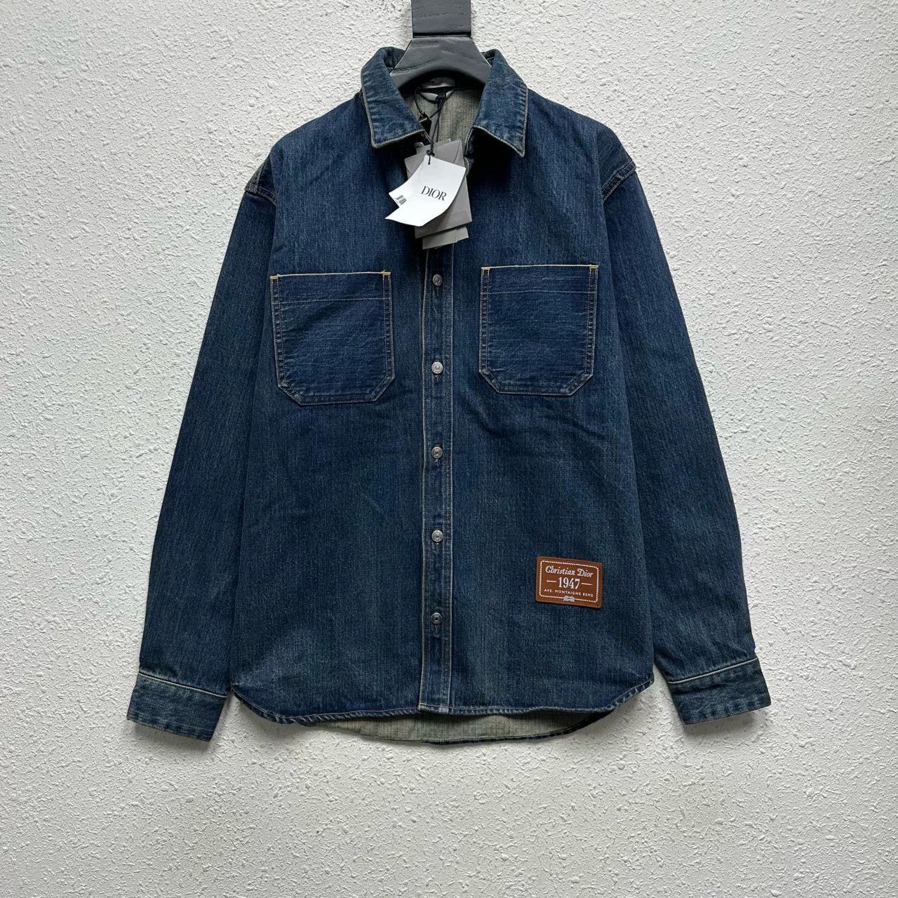 dior blue denim logo long sleeve shirt