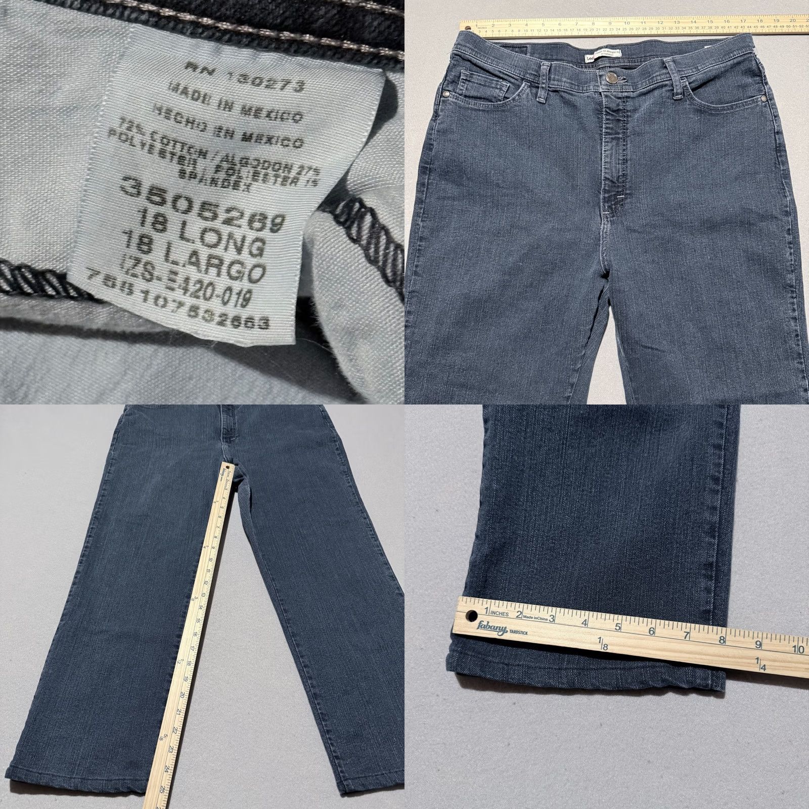 Lee Lee Jeans Women Blue Denim Stretch Pockets Straight Classic Fit 18 Long Size 40" / US 18 - 9 Thumbnail
