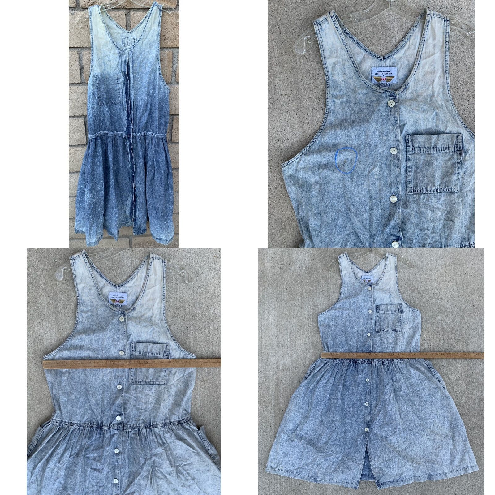 Express VINTAGE Limited Express Jumper Dress Casual 1980s Blue Cotton Pockets L Womens Size L / US 10 / IT 46 - 10 Thumbnail