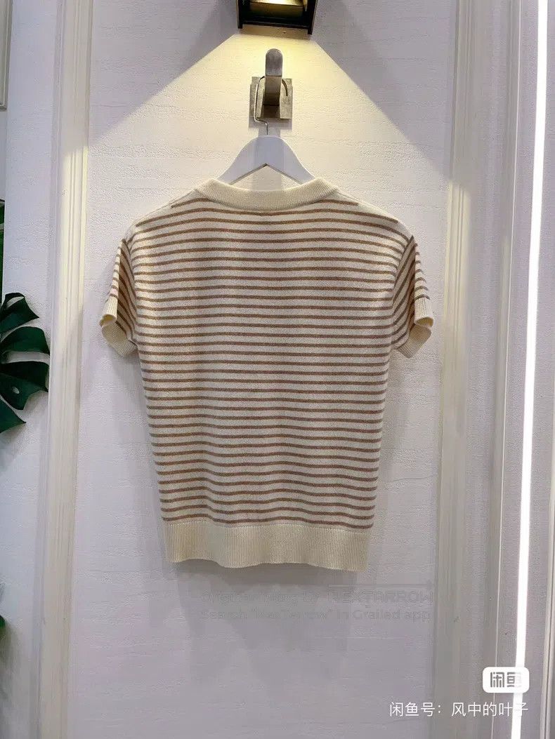 Hermes Hermes Beige striped cashmere short-sleeve knit top Size XS / US 0-2 / IT 36-38 - 2 Thumbnail