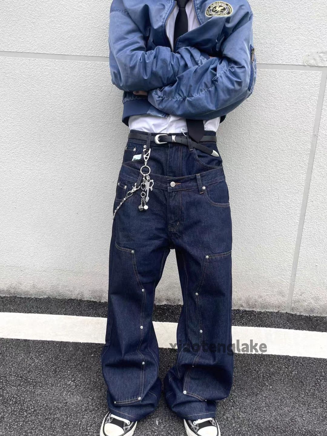 Jean Custom asaprocky travisscott style double waist loose jeans Size US 30 / EU 46 - 2 Thumbnail
