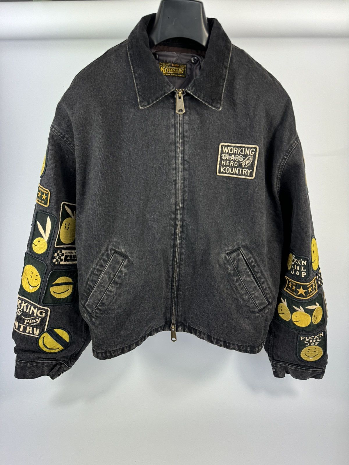 image of Kapital Patch Work Denim Jacket in Black/Grey, Men's (Size Large)