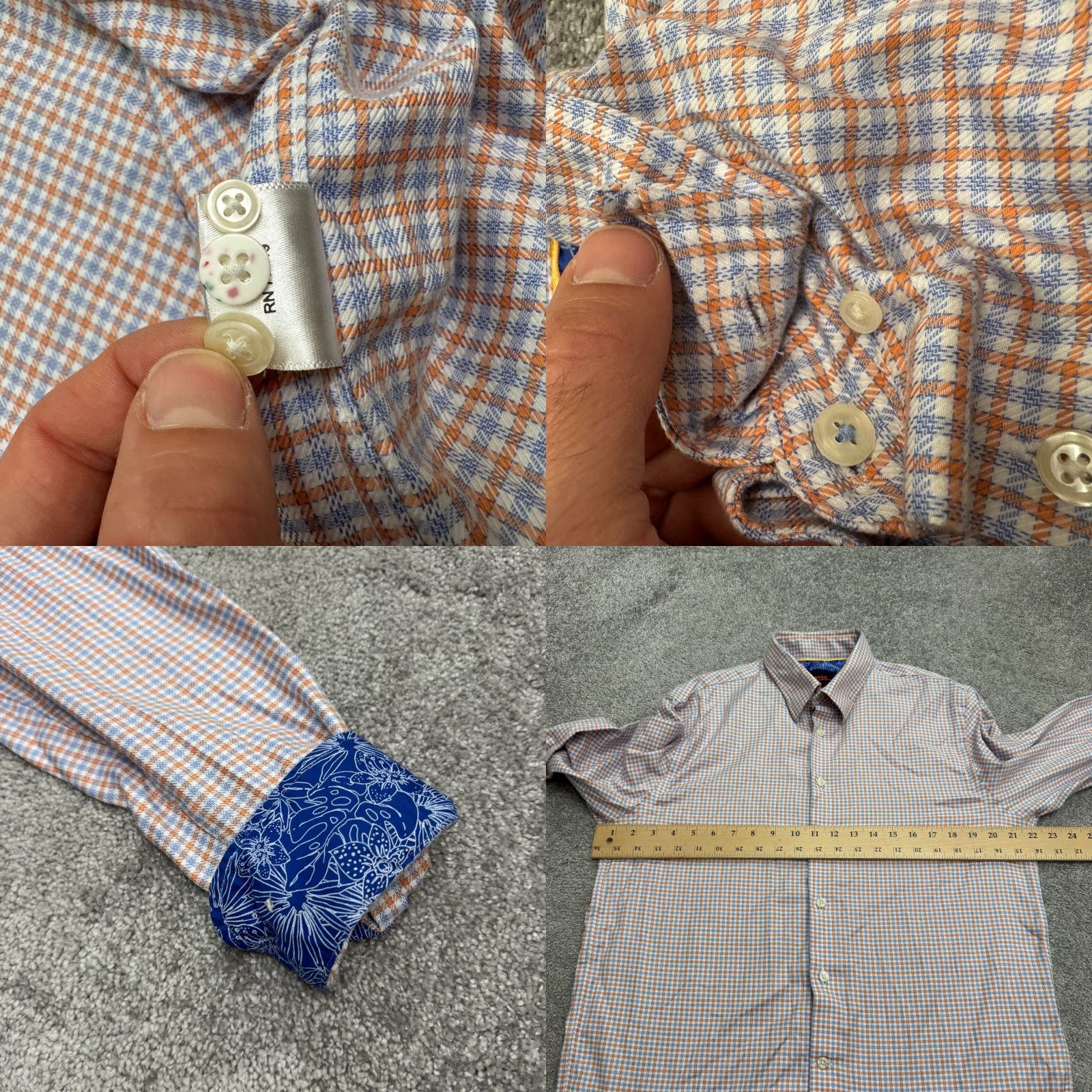 Egara VINTAGE Egara Men's Flannel Shirt Long Sleeve Button-Up Casual Plaid Cotton Spandex Blue Orange Regular Fit XXL Size US L / EU 52-54 / 3 - 8 Thumbnail