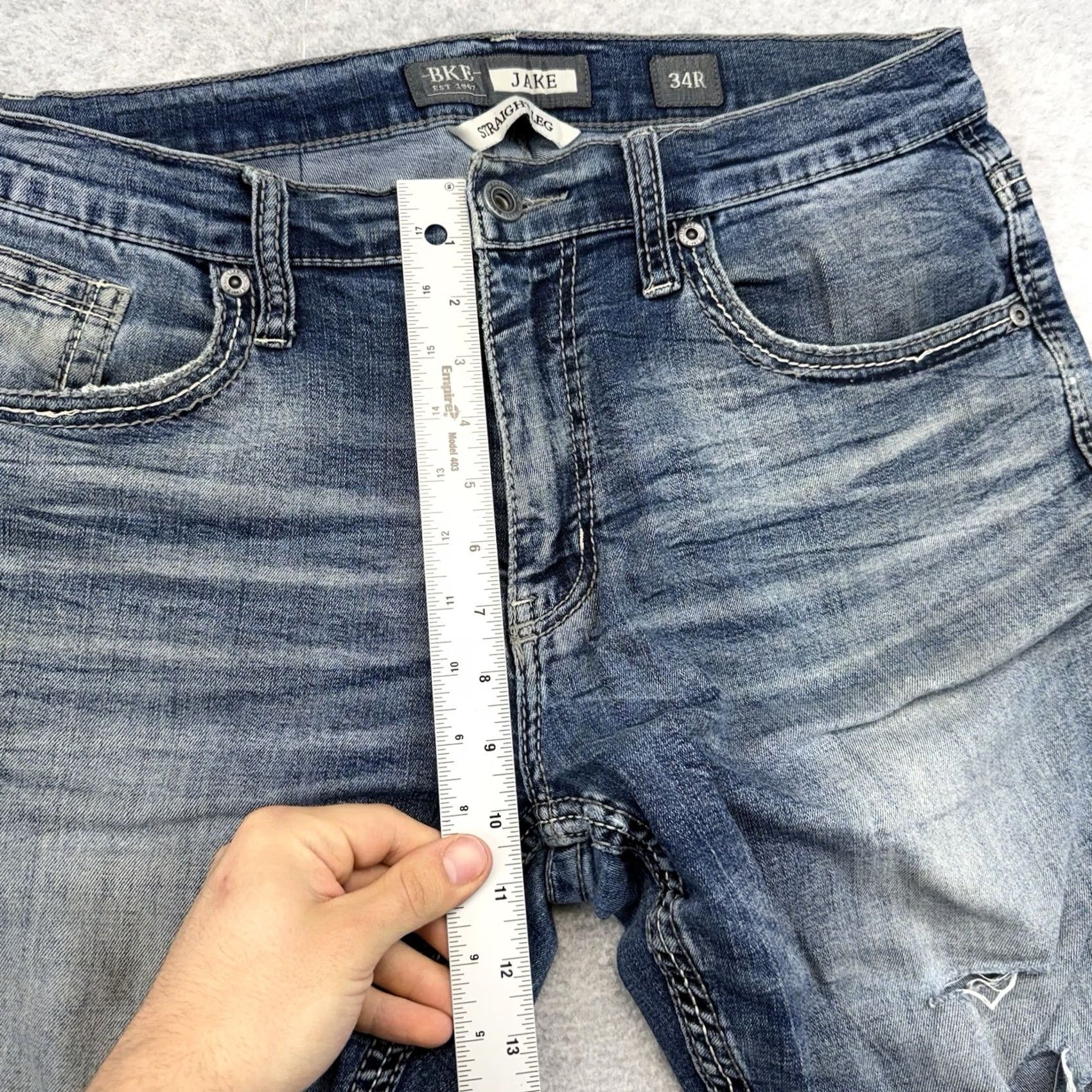 Vintage BKE Jake Jeans Denim Straight Leg Mens 34R 34x32 Mid Rise Distressed Logo 5-Pocket Wear Size US 34 / EU 50 - 6 Thumbnail