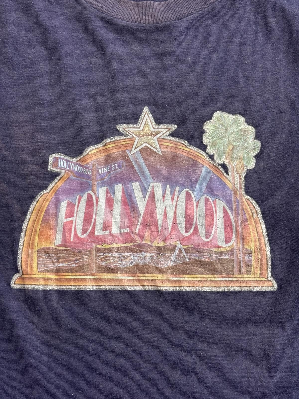 Designer VTG Hollywood & Vine 80s T-shirt - Junior Tee Glitter Size S / US 4 / IT 40 - 2 Thumbnail
