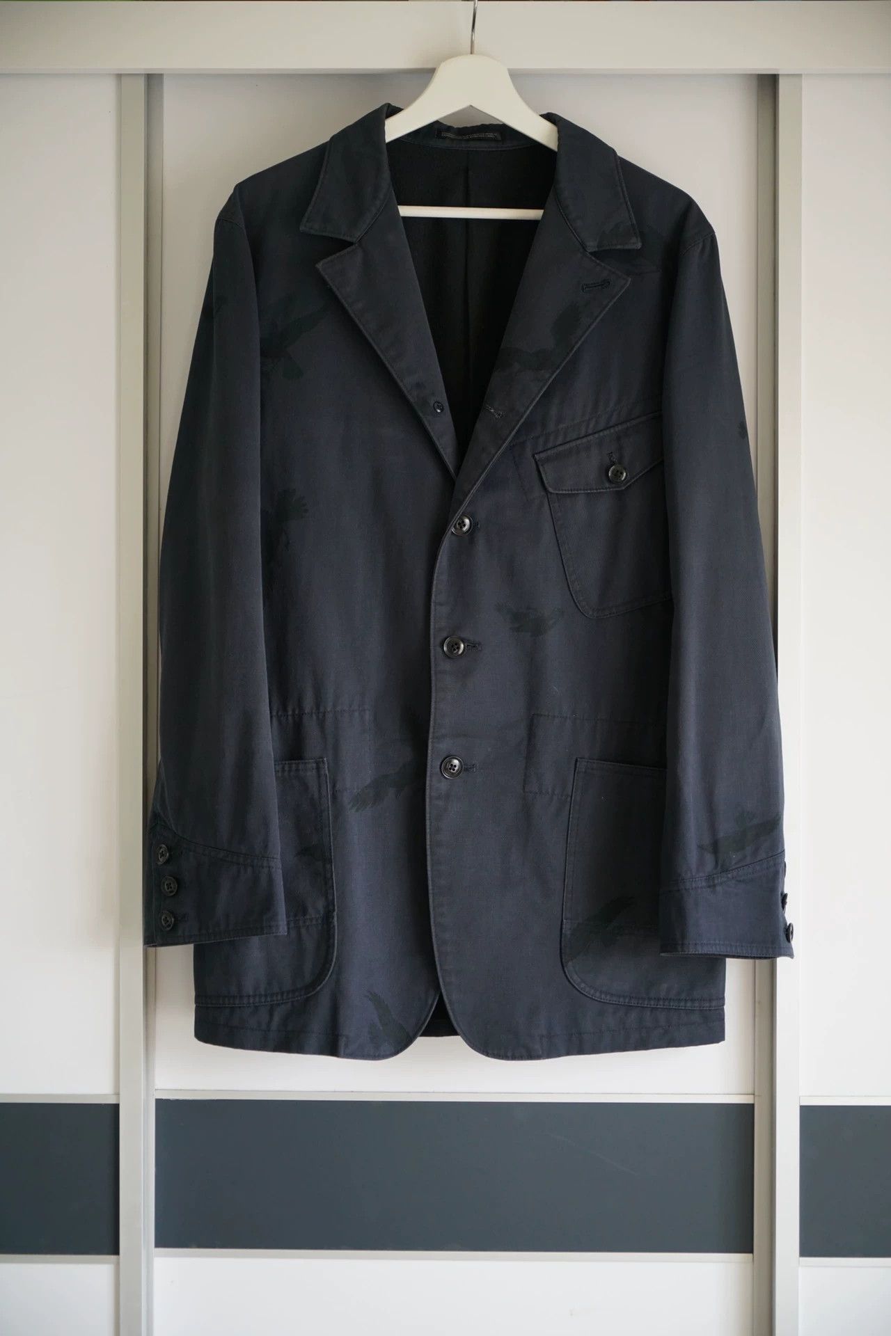 Yohji Yamamoto Yohji Yamamoto 11AW Full Crow Print Cotton Blazer Size US L / EU 52-54 / 3 - 1 Thumbnail