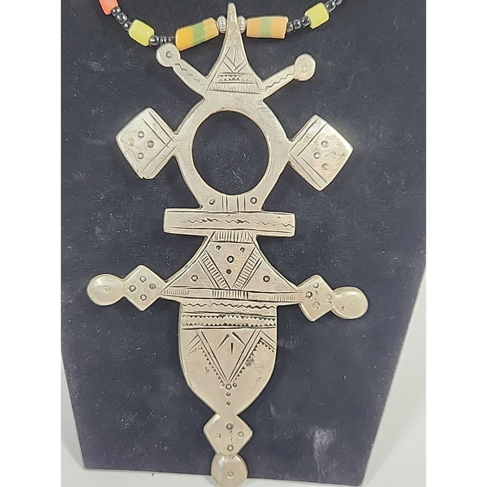Tuareg Cross Pendant Traditional EthnicTribal BeadedNeckless