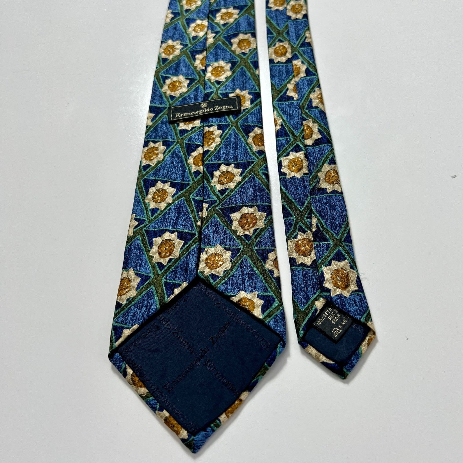 Ermenegildo Zegna Ermenegildo Zegna Men 100% Silk Blue Geometric Woven Necktie Size ONE SIZE - 2 Thumbnail
