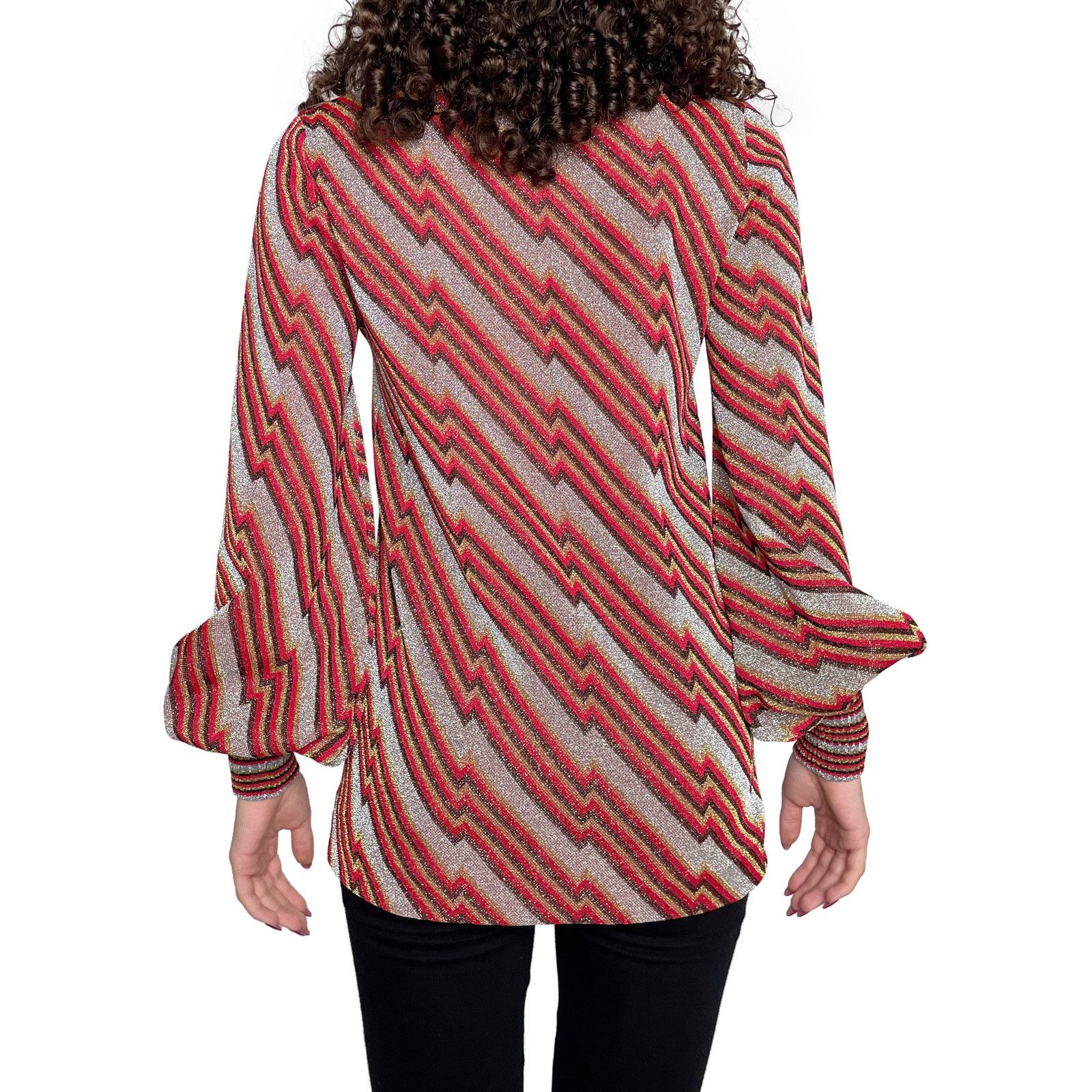 Gucci Red/Silver/Gold Lurex Long Sleeve Top Size S / US 4 / IT 40 - 4 Thumbnail