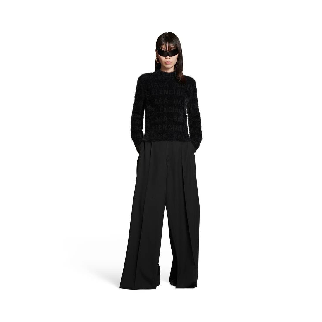 Balenciaga o1srvl11e1025 Bal Horizontal Allover Furry Fitted Sweater Size S / US 4 / IT 40 - 2 Thumbnail