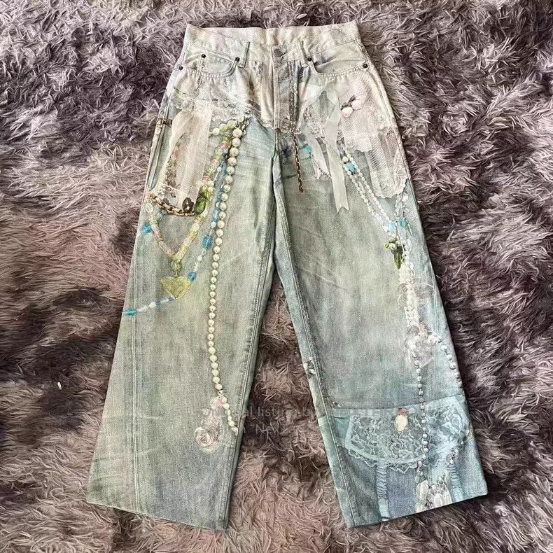 Acne Studios Acne Studios size S Lace Pearl Chain 3D Print Loose Low Ri Size US 27 - 1 Thumbnail