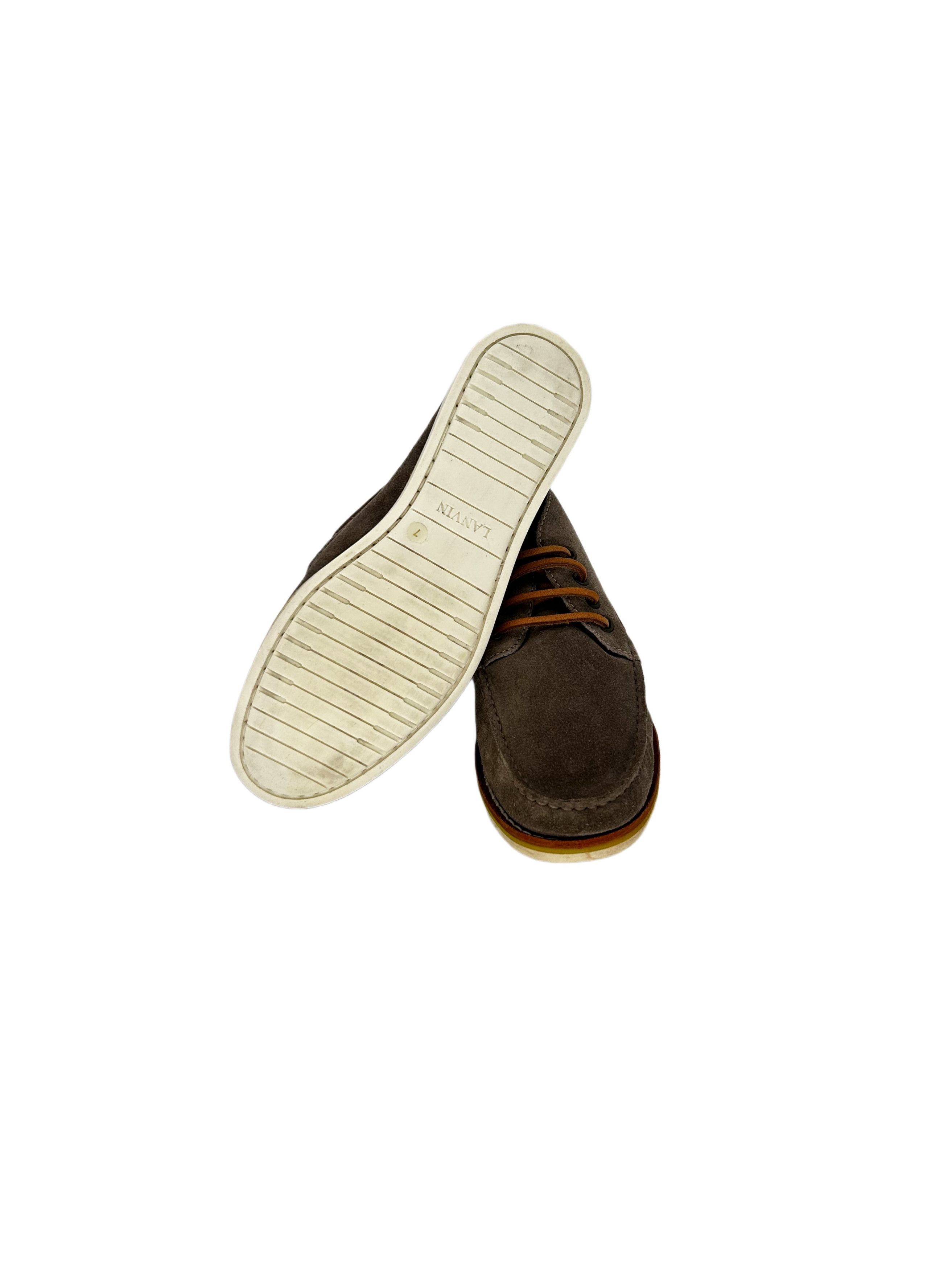 Lanvin Greige Suede Leather Boat Shoes Size US 8 / EU 41 - 5 Thumbnail