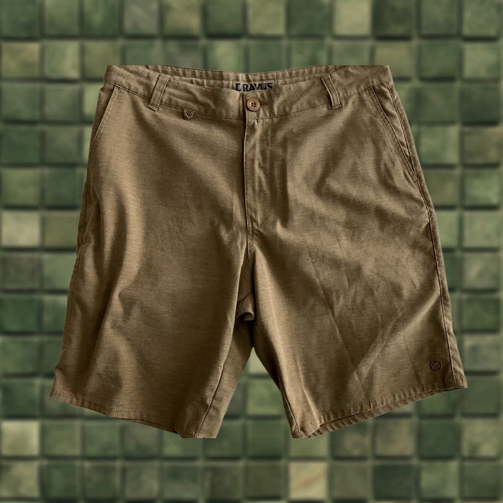 Vintage Dravus Shorts Men's 30 Lightweight Brown Khaki Chino Outdoor Drawstring Button Relaxed Fit Beige Polyester Knits Spring Summer Casual Workwear Mens Size US 30 / EU 46 - 1 Thumbnail