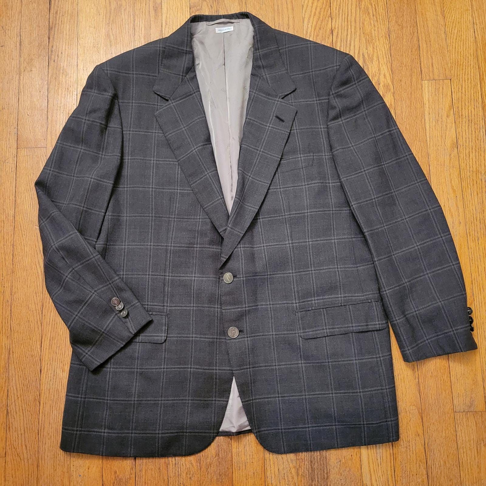 Brioni Brioni 44R Blazer Grey Windowpane Plaid Wool AUGUSTO Preppy Size 44R - 1 Thumbnail