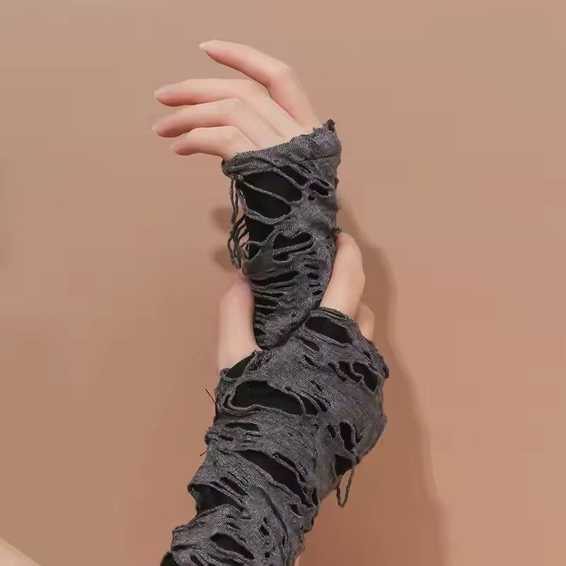 Vintage Unisex Gothic Black Fingerless Long Glove Size ONE SIZE - 3 Thumbnail