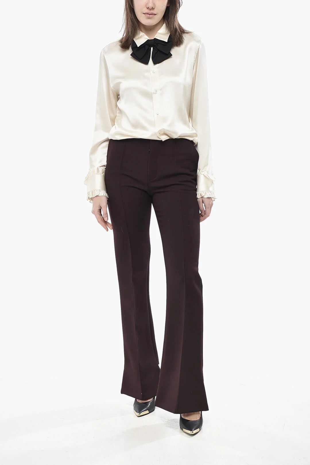 Chloe og1mm0426 Bootcut Virgin Wool Pant in Burgundy Size 28" / US 6 / IT 42 - 4 Thumbnail