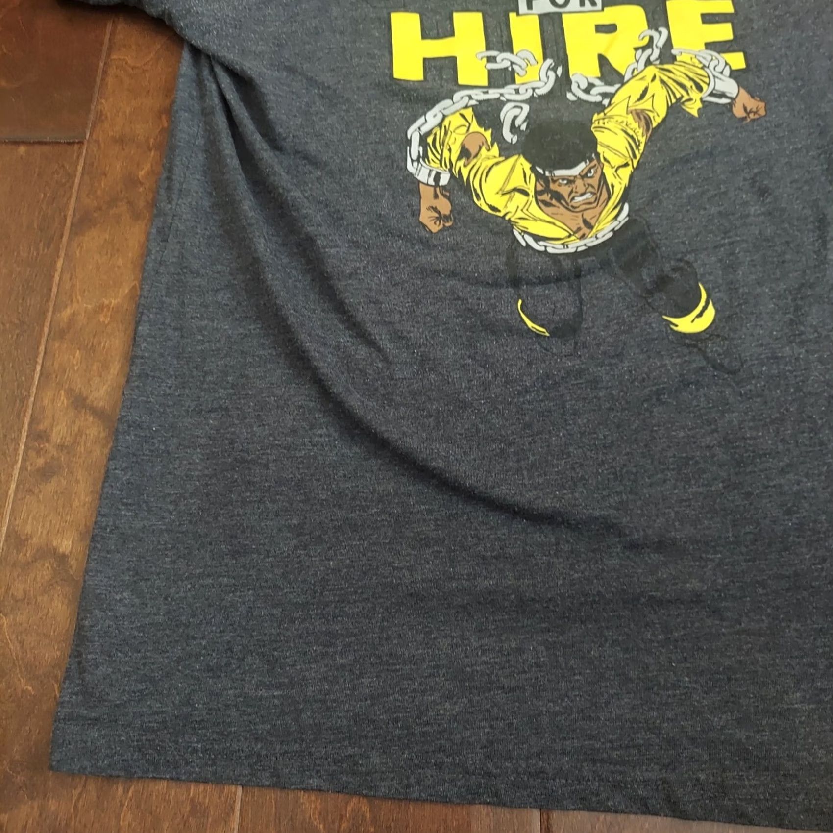 Vintage Marvel Luke Cage Hero For Hire Mens T-Shirt 70's Style Luke Under Logo Sz M Gray Short Sleeve Crew Neck Graphic Print Regular Tee Size US M / EU 48-50 / 2 - 2 Thumbnail