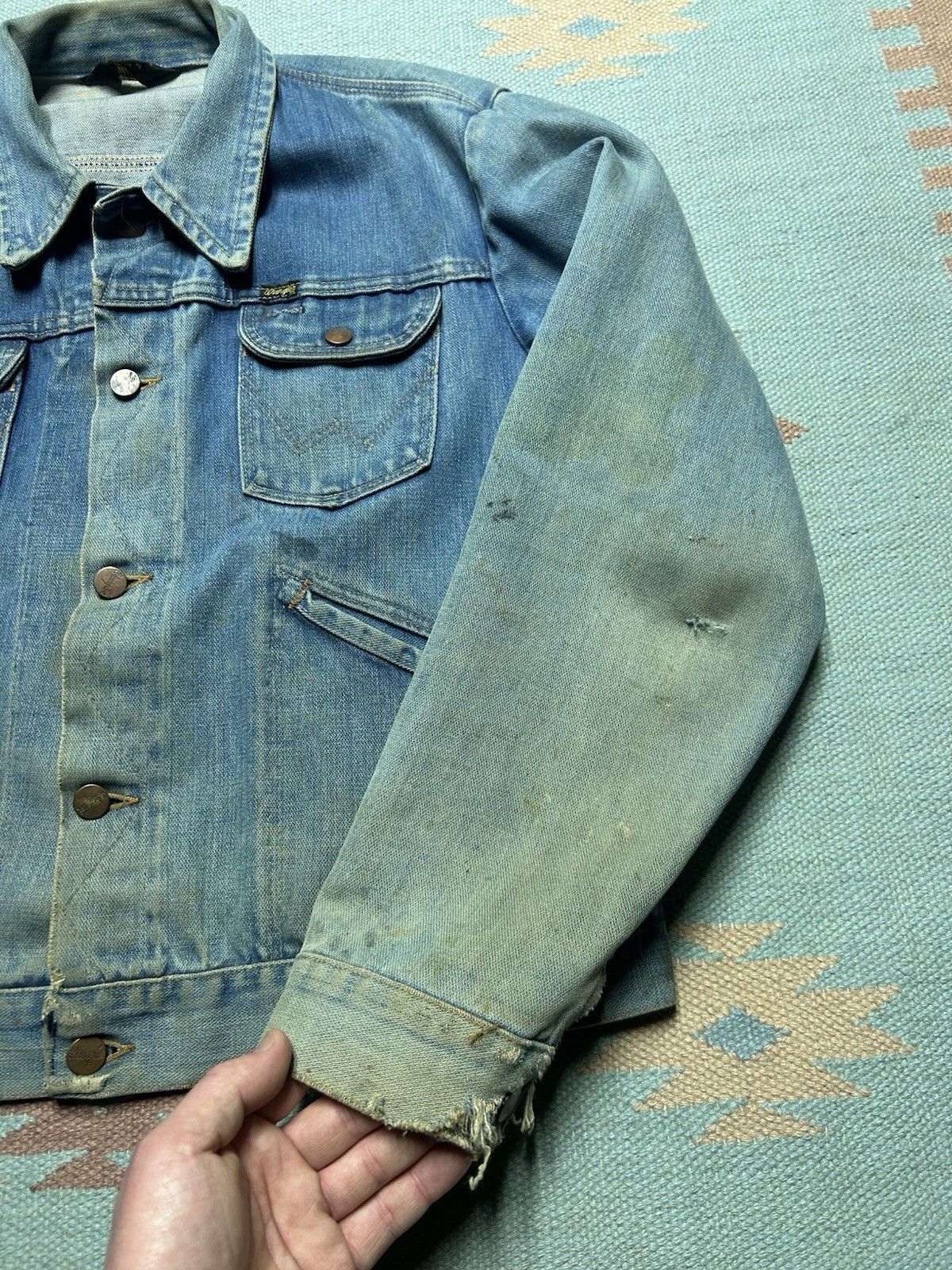 Vintage Vtg 70 wrangler no fault denim jacket farm faded workwear 42 Size US L / EU 52-54 / 3 - 3 Thumbnail