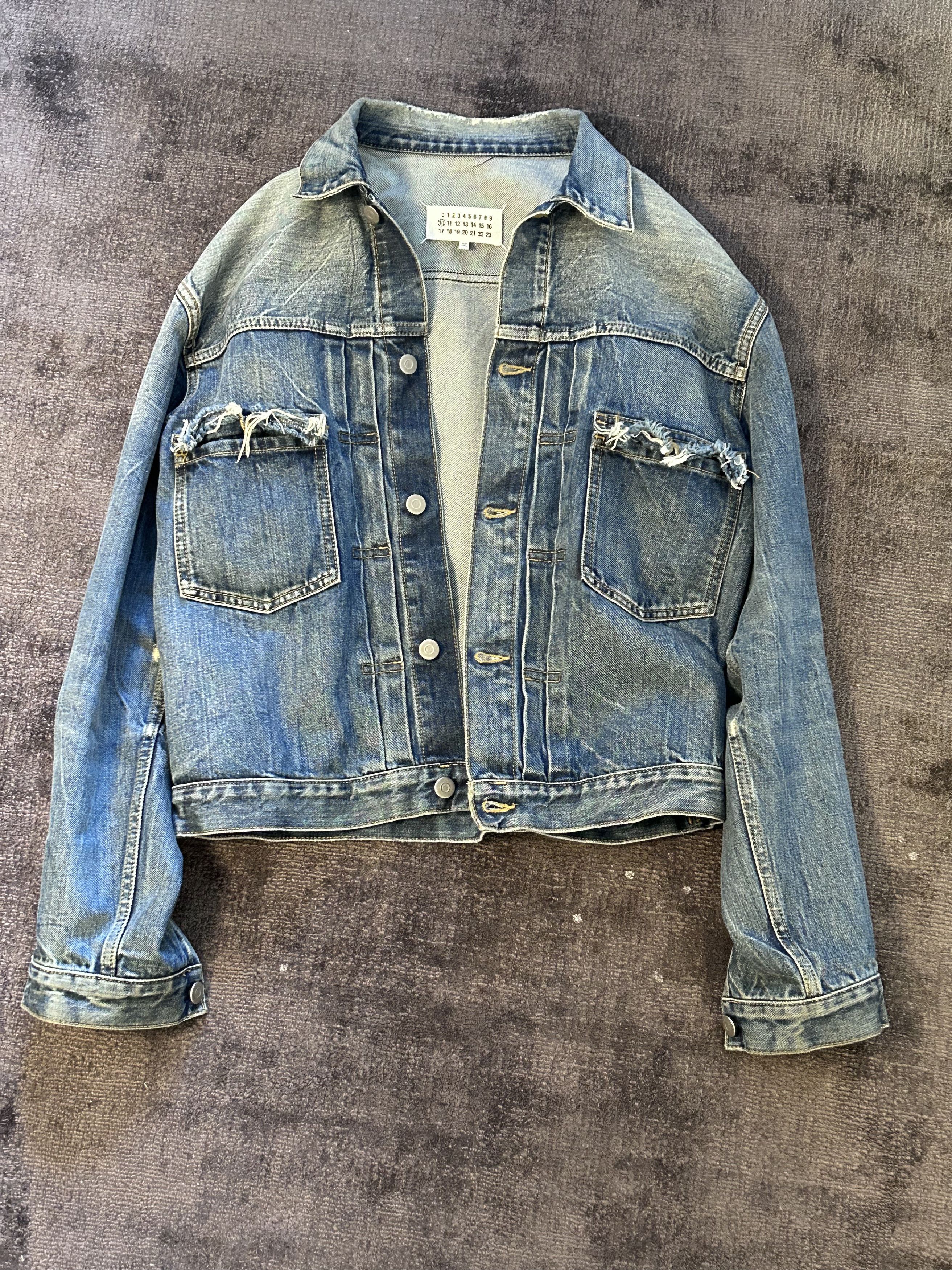 image of Maison Margiela, Distressed Denim Jacket in Blue, Men's (Size Small)