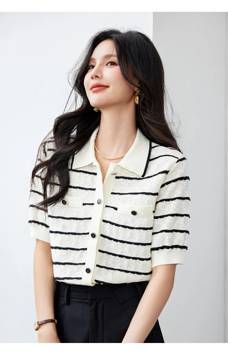Other Elegant Polo Collar Women Slimming Knitted Half Sleeve Shirt Size M / US 6-8 / IT 42-44 - 6 Thumbnail