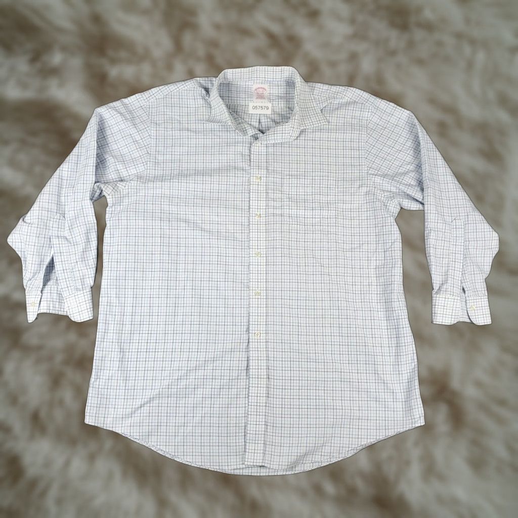 Brooks Brothers VINTAGE Brooks Brothers Dress Shirt Mens 17.5 Blue Check Button-Down Long Sleeve Business Casual Formal Wedding Size 46R - 1 Thumbnail