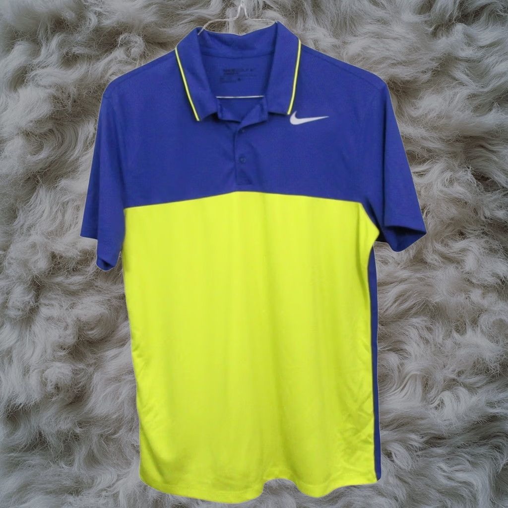 Nike Mens Golf Polo Shirt M Blue Yellow Colorblock Standard Fit Dri Fit, Men's
