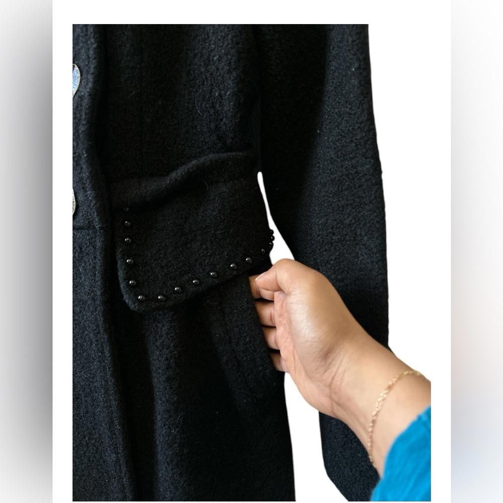 Designer Stylish Black Wool Coat with Faux Fur Collar Size S / US 4 / IT 40 - 3 Thumbnail