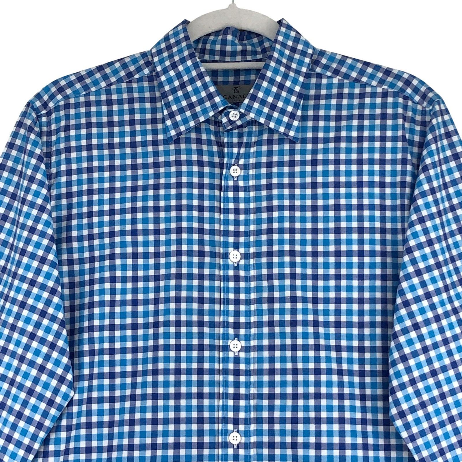 Canali Canali Dress Shirt M Blue Teal Gingham Check Long Sleeve Size US M / EU 48-50 / 2 - 2 Thumbnail