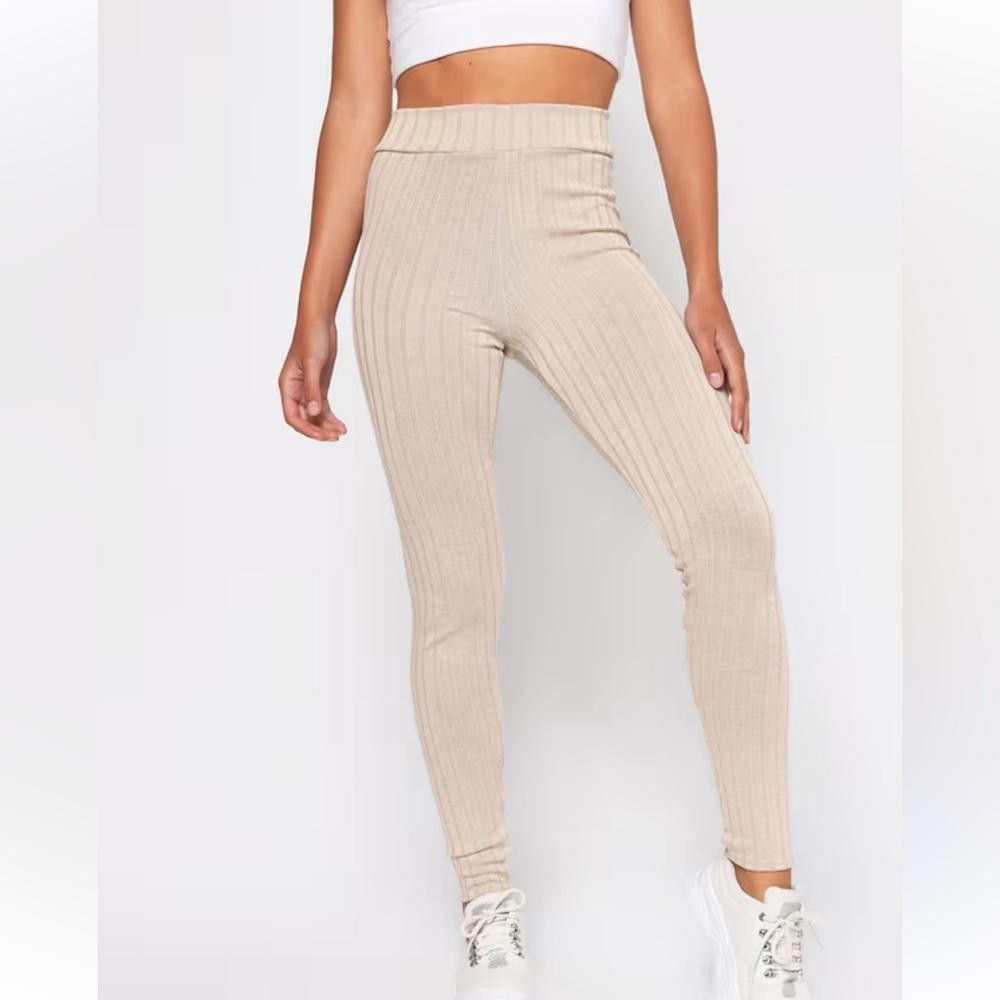 Designer Missguided l NWT High Waisted Ribbed Leggings Tan Size 6 Size 28" / US 6 / IT 42 - 1 Thumbnail