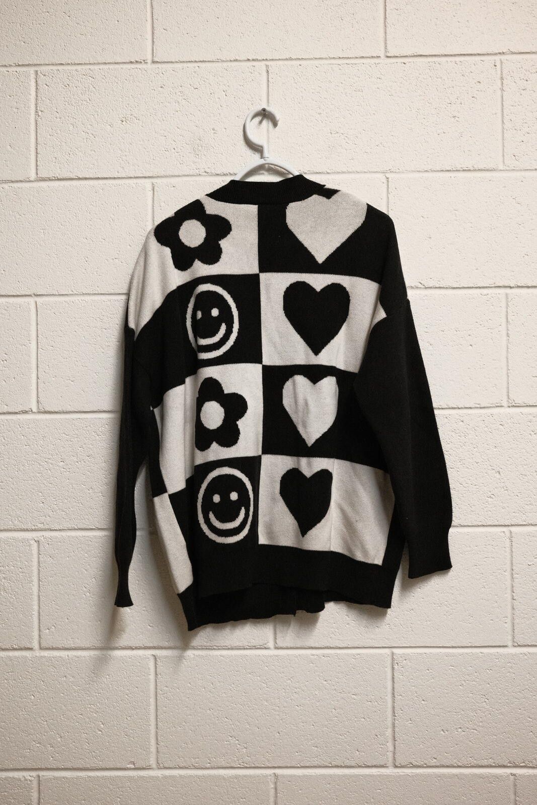 Lazy Oaf Black White Heart Smiley Graphic Button Cardigan, Women's — image 2 of 6
