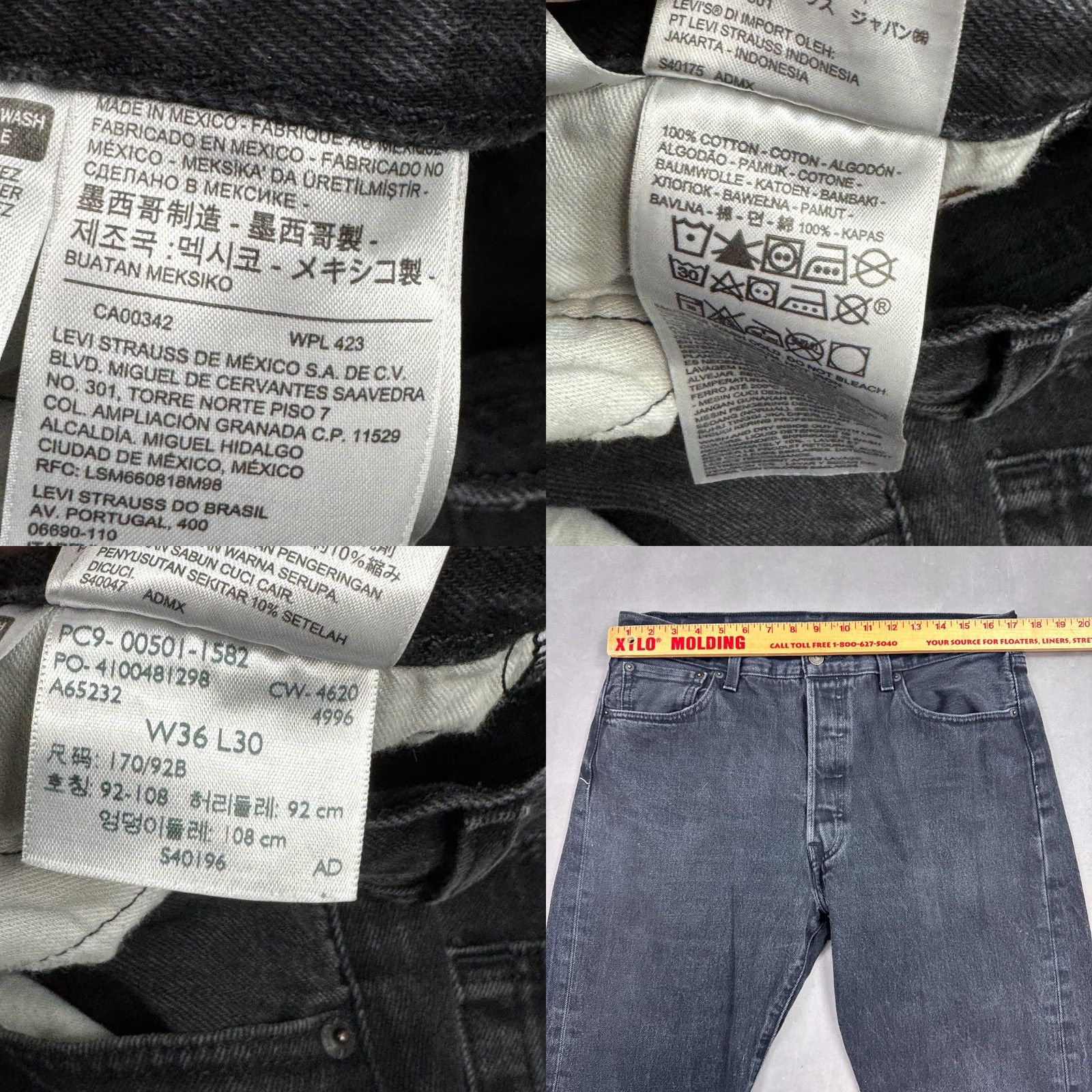 Levi's Levi's 501 Jeans Mens 34x27 Black Denim Pants Button Fly Dark Workwear (Tag36x30) Regular Mens Jeans Black 501 Series Vintage: No Size US 36 / EU 52 - 8 Thumbnail