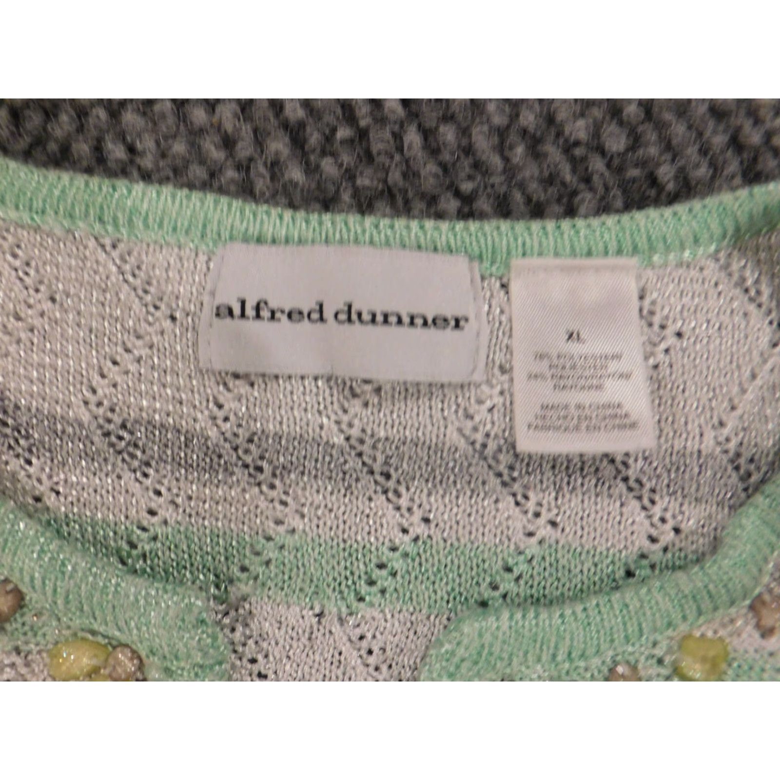 Vintage Alfred Dunner Sweater Womens XL Green Striped Pullover Crew Neck Knit Cap Sleeve Casual Regular Modern Knit Polyester Button Vintage No Size XL / US 12-14 / IT 48-50 - 5 Thumbnail