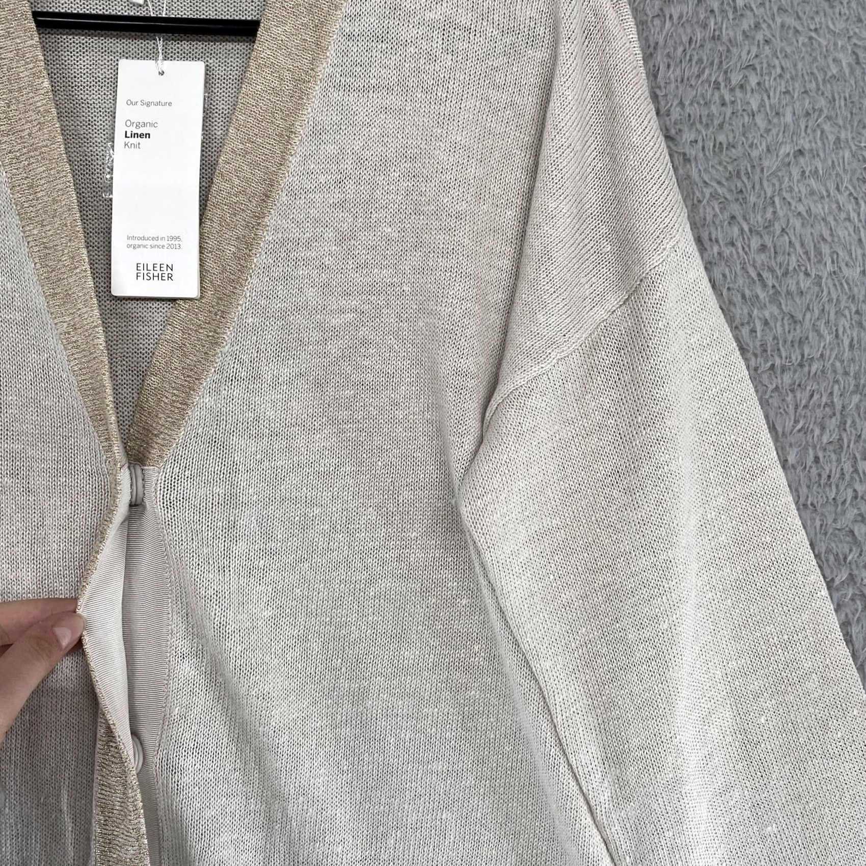 Eileen Fisher Eileen Fisher Cardigan Sweater Womens PL White Organic Linen V Neck Metallic Size L / US 10 / IT 46 - 4 Thumbnail