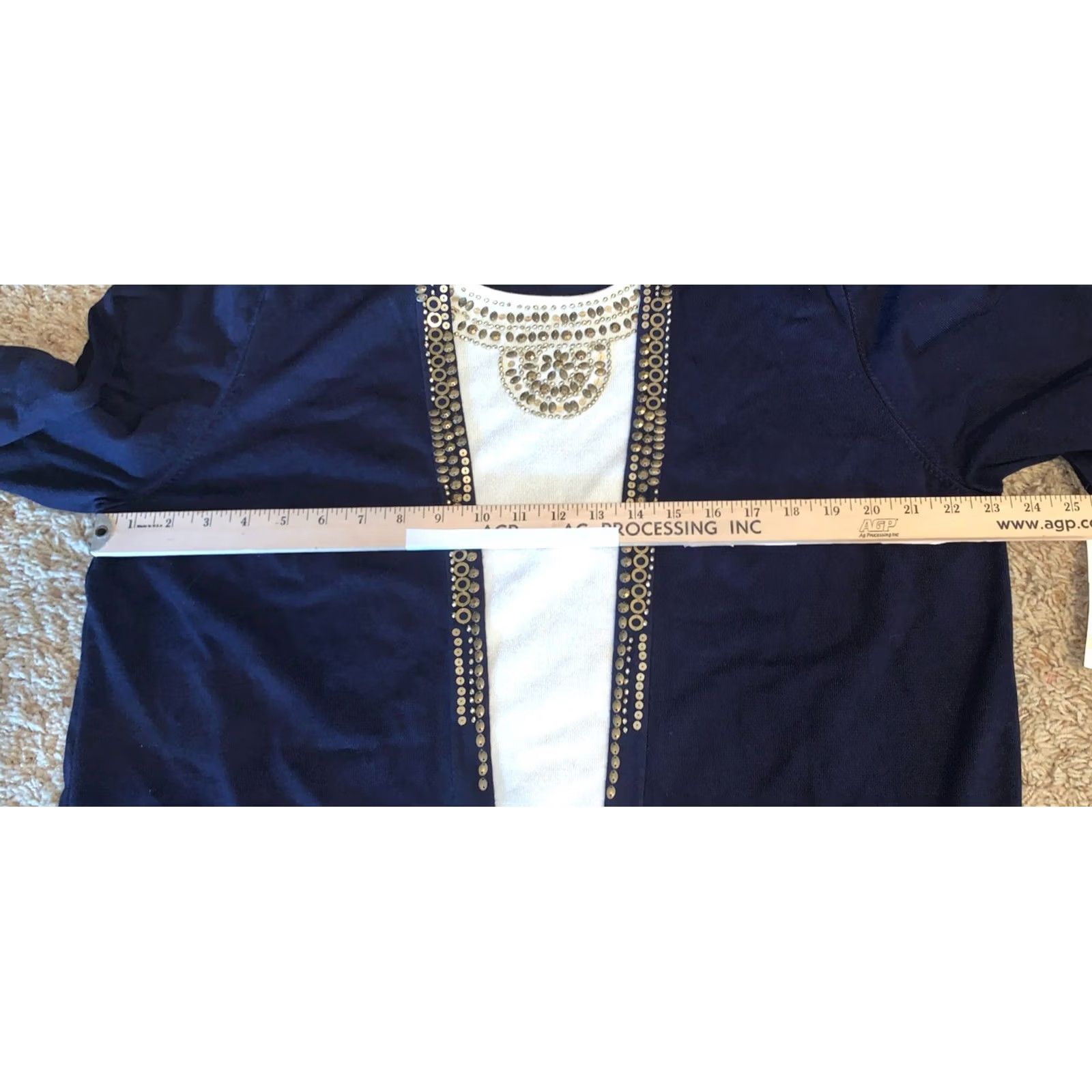 Vintage Alfred Dunner Blouse Shirt 1X Blue 3/4 Sleeve Beaded Sequin Knit Pullover Round Neck Womens Regular Basic Seasonal Casual Size XL / US 12-14 / IT 48-50 - 5 Thumbnail