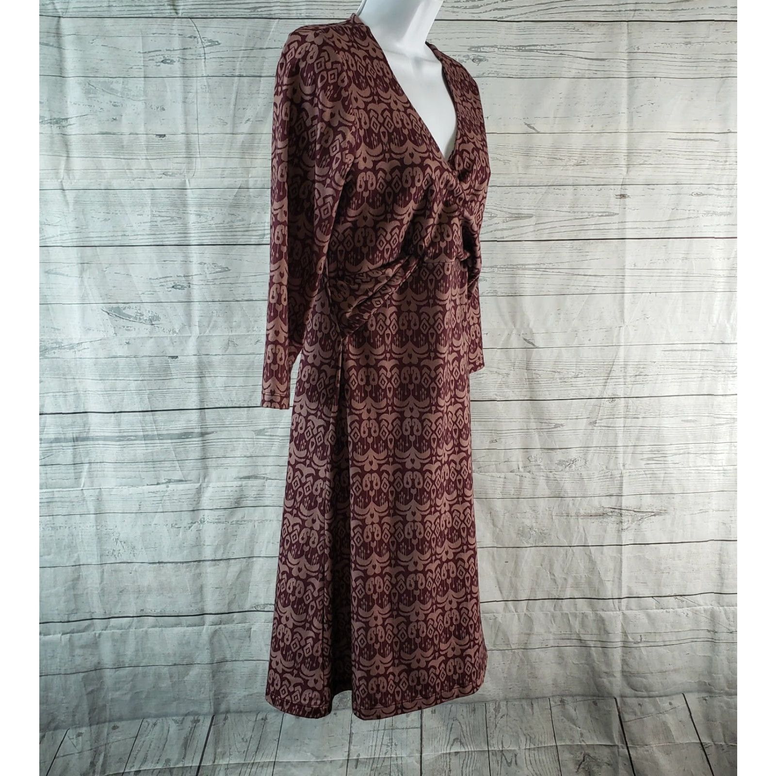 Prana Prana Dress Womens Medium Maroon V-Neck 3/4 Sleeve Knit Polyester Short Vintage: No (adjusted) Size M / US 6-8 / IT 42-44 - 3 Thumbnail